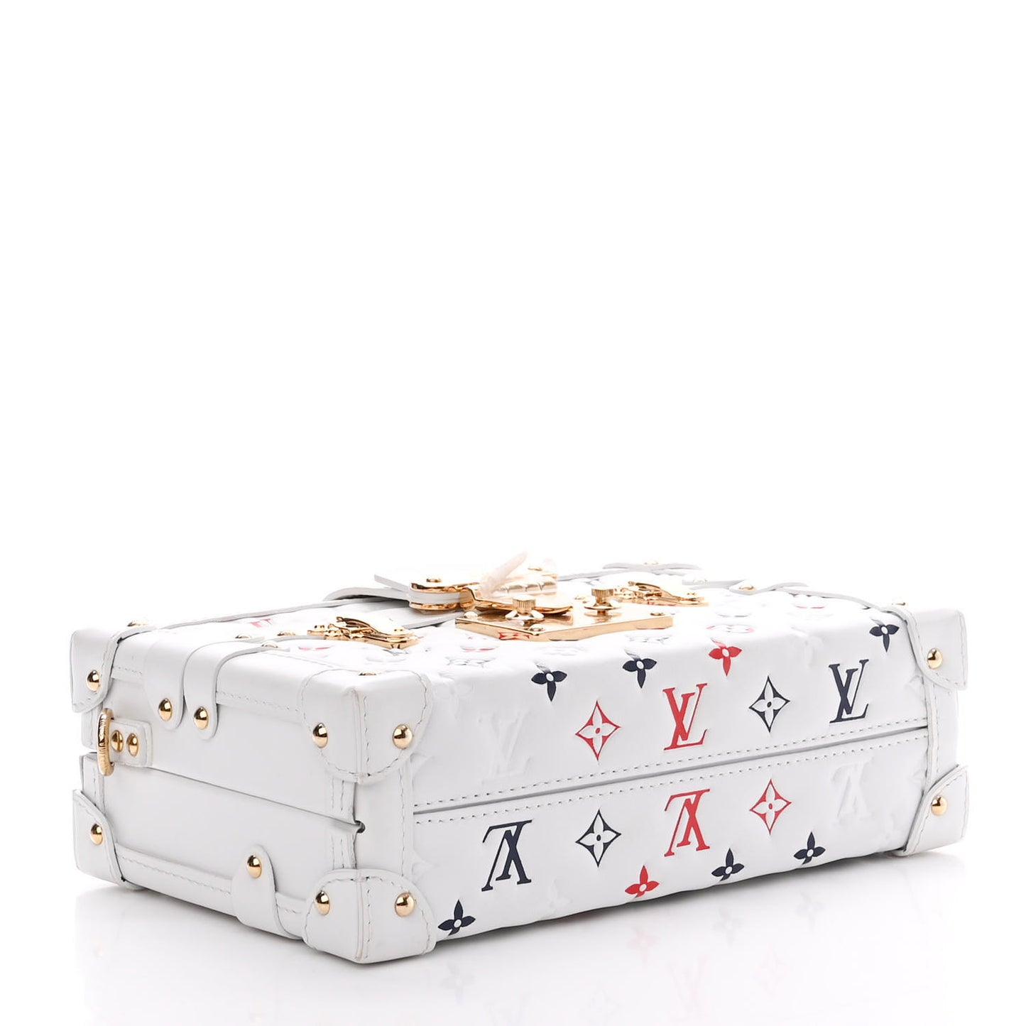 Lambskin Embossed Monogram Petite Malle Red White Blue