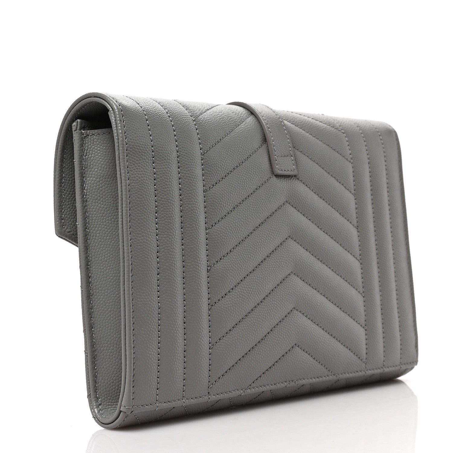 Saint Laurent Grain De Poudre Textured Mixed Matelasse Triquilt Monogram Clutch Storm 3 of 6
