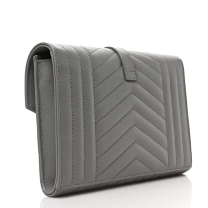 Saint Laurent Grain De Poudre Textured Mixed Matelasse Triquilt Monogram Clutch Storm 3 of 6