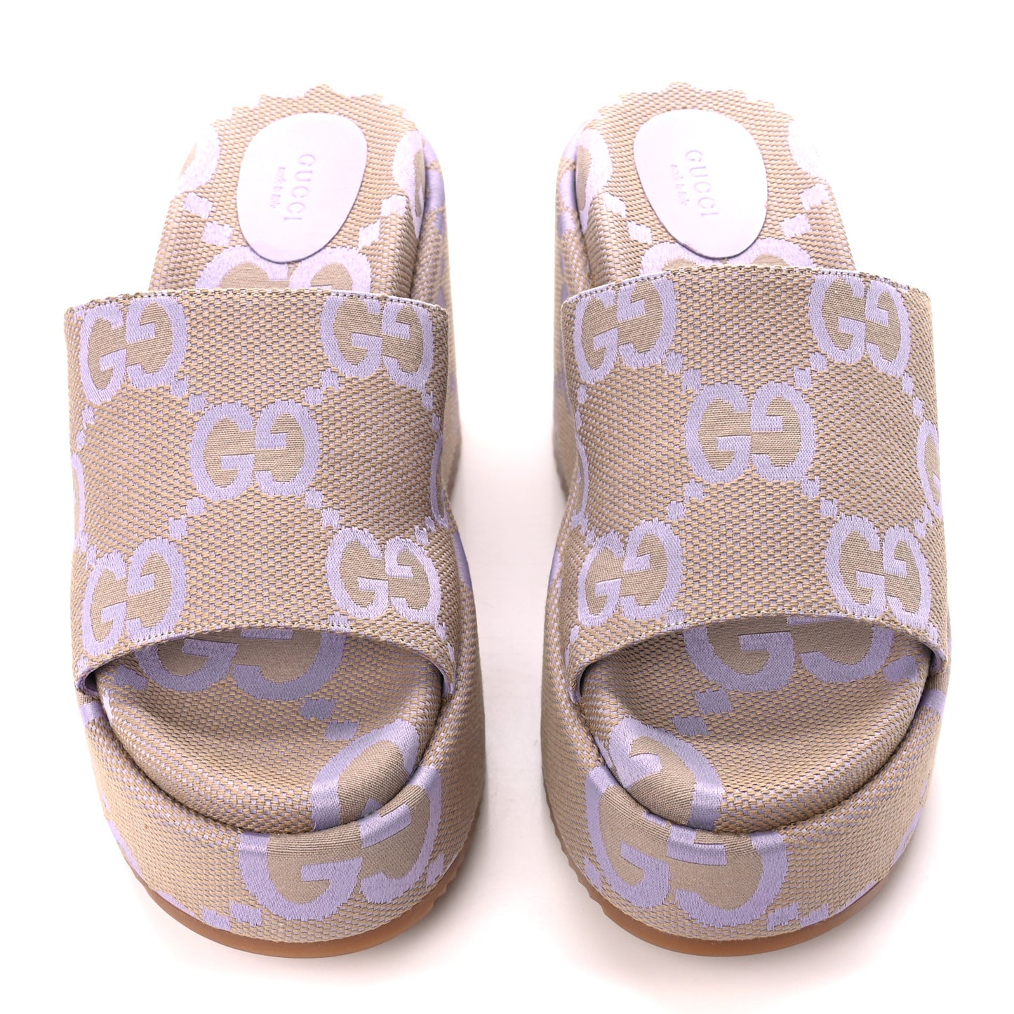 Monogram Jumbo GG Platform Slide Wedge Sandals 40 Beige Lapis