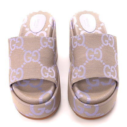 Gucci Monogram Jumbo GG Platform Slide Wedge Sandals 40 Beige Lapis 2 of 11