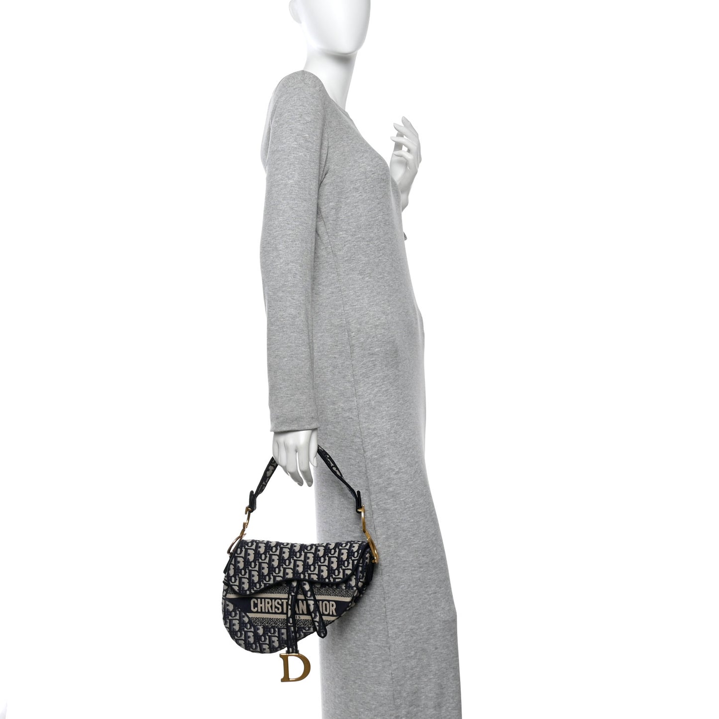 Oblique Embroidered Saddle Bag Blue