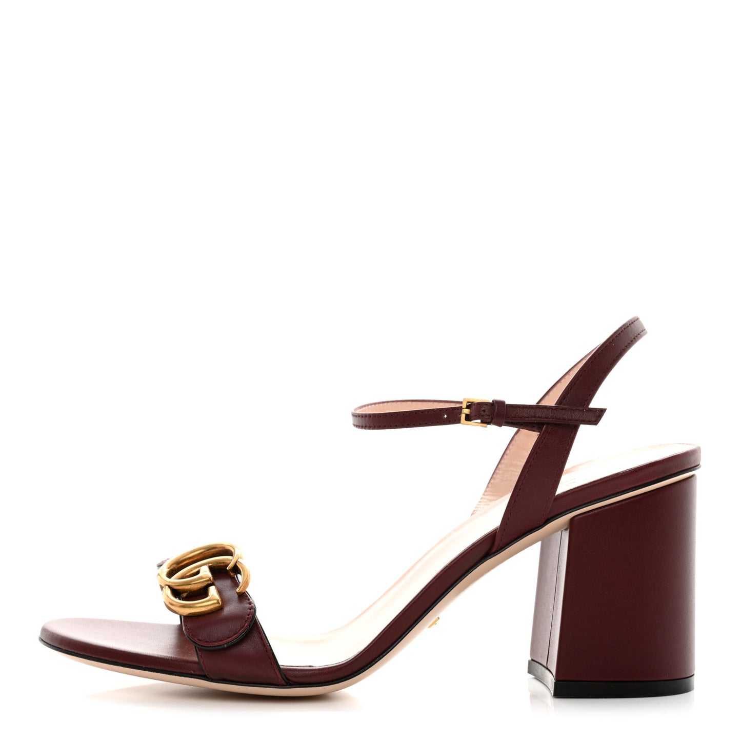 Lifford Calfskin GG Marmont Ankle Wrap 75mm Sandals 39 Vintage Bordeaux