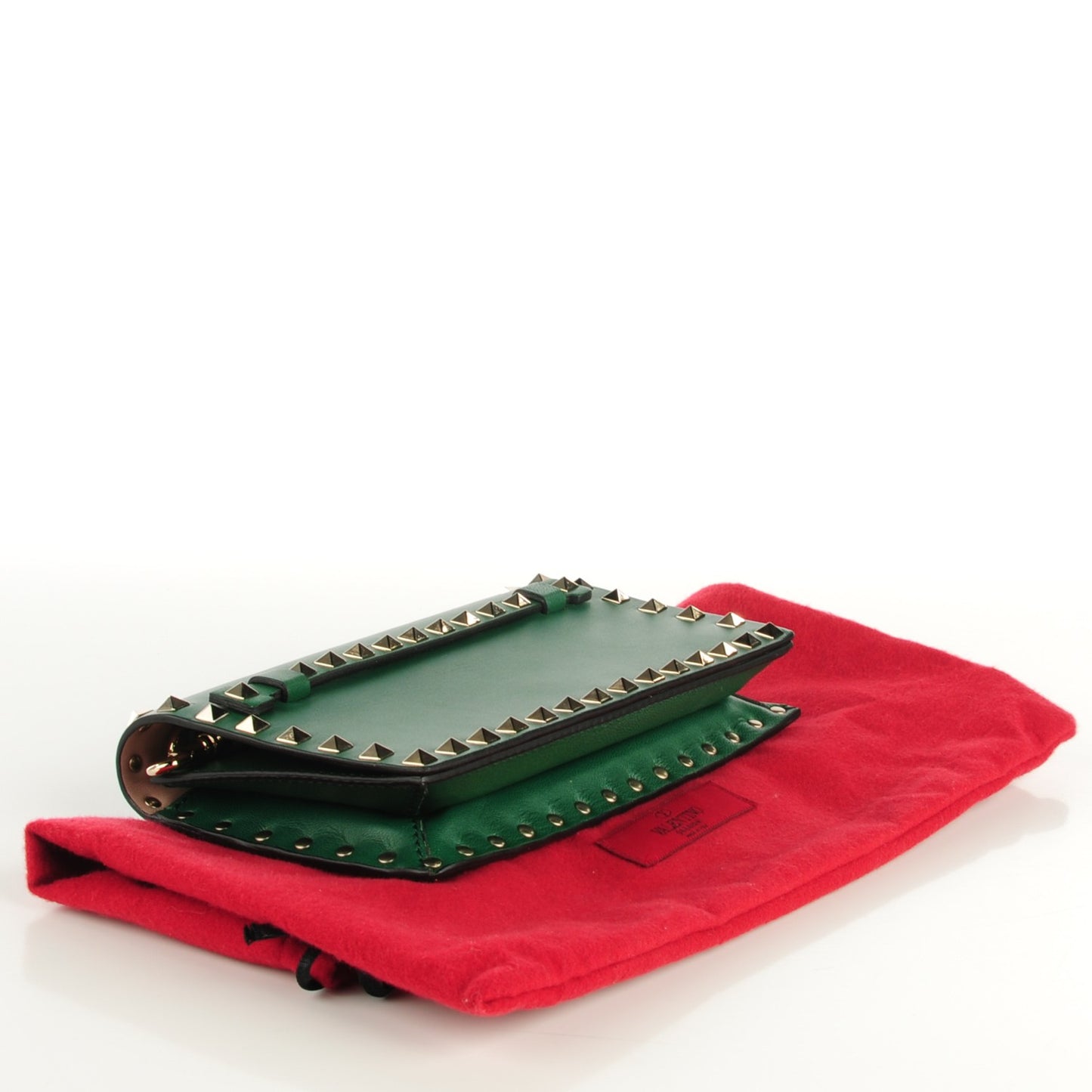 Nappa Rockstud Wristlet Clutch Emerald