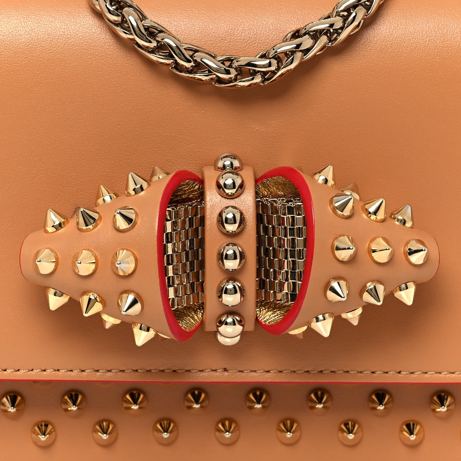 Christian Louboutin Calfskin Spikes Baby Sweet Charity Shoulder Bag Biscuit 7 of 13