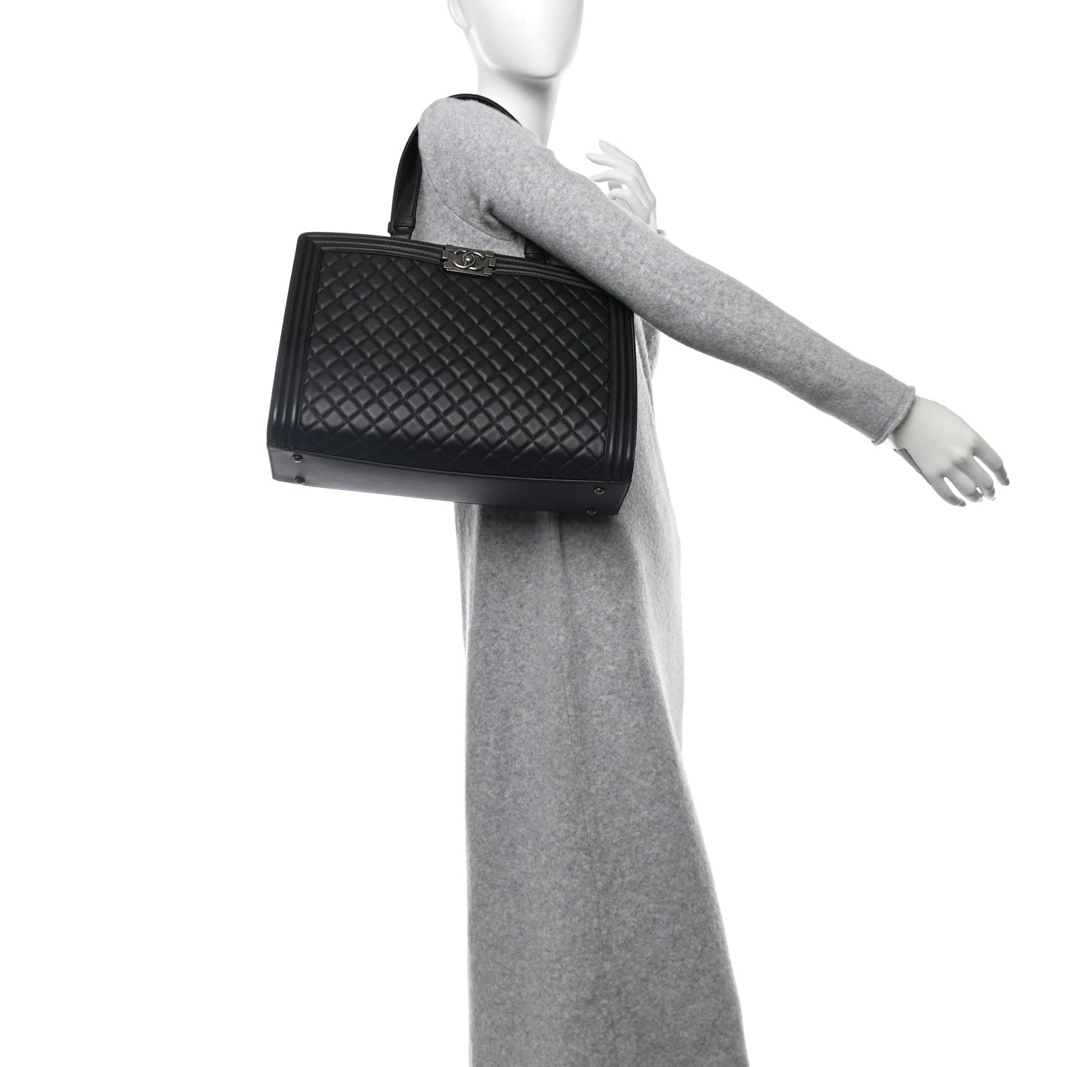 Chanel Calfskin Quilted Boy Shopping Tote Black 2 of 11