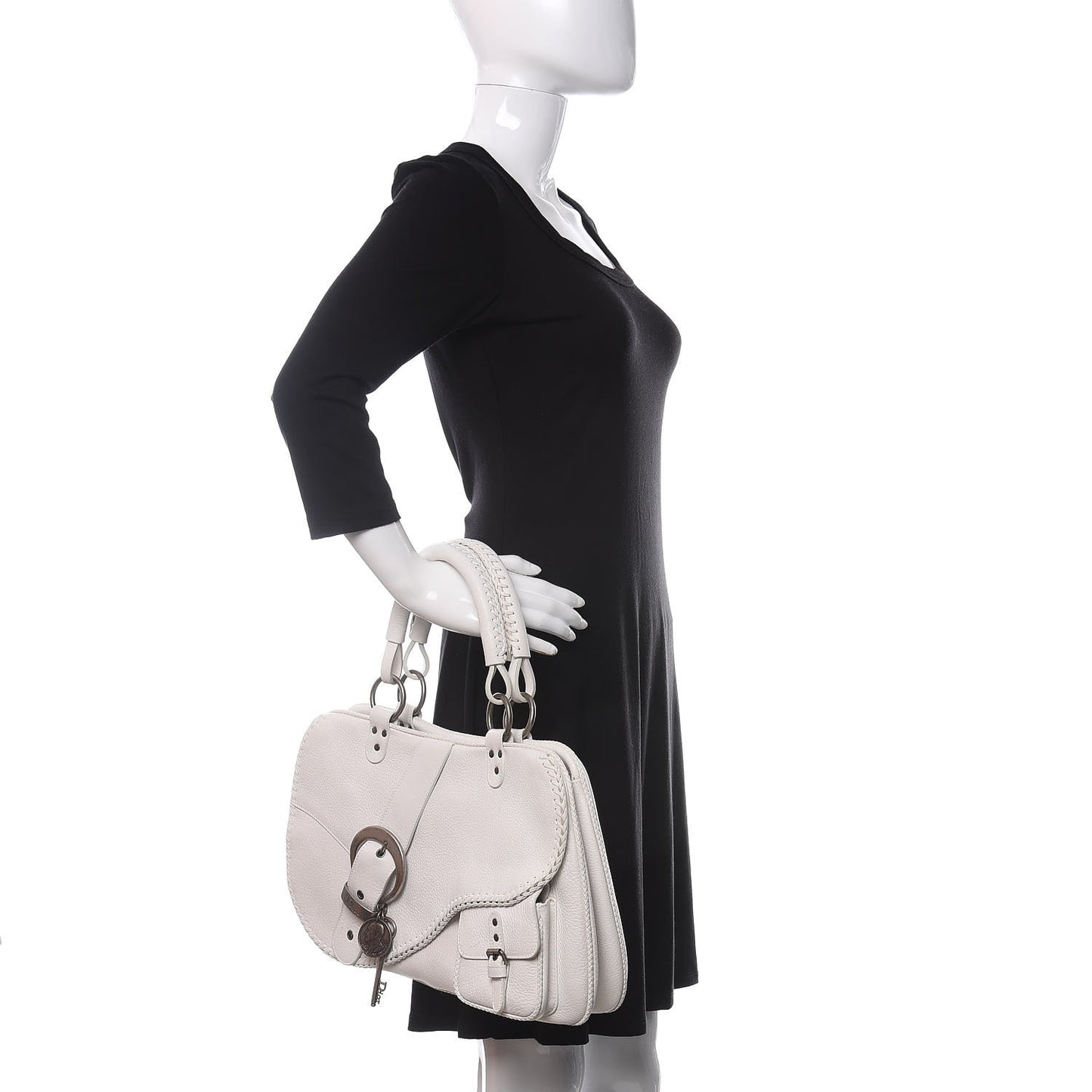 Calfskin Braided Gaucho Double Saddle Bag White