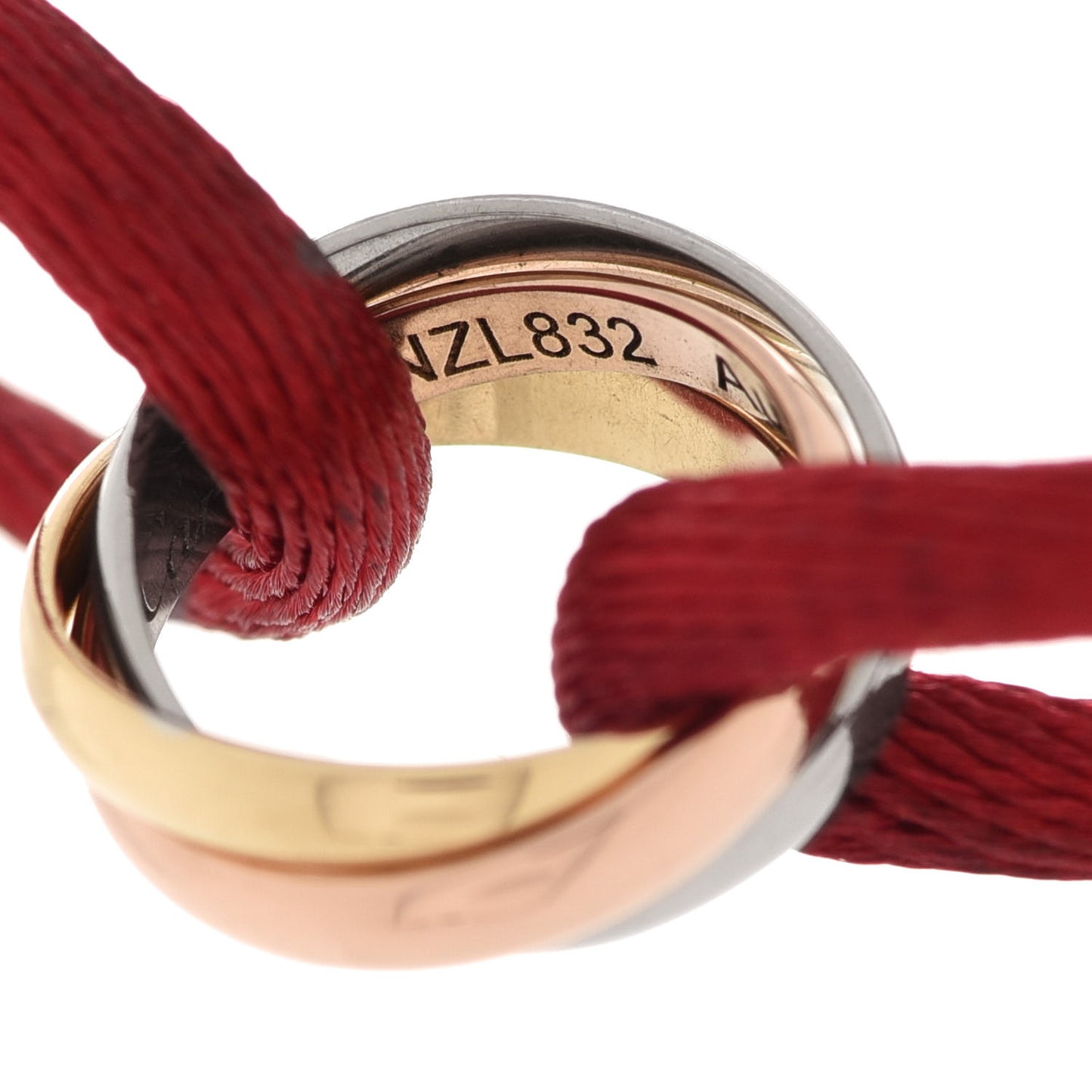 18K Pink Yellow White Gold Trinity Cord Bracelet Red