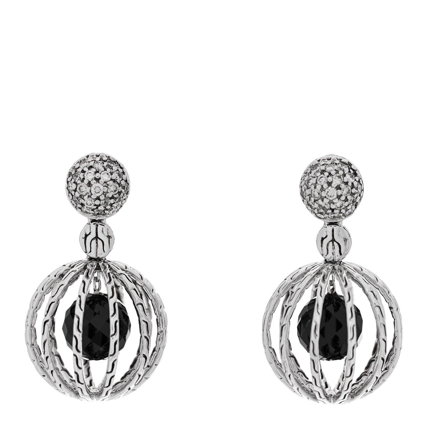 Sterling Silver Diamond Black Onyx Classic Chain Cage Drop Earrings