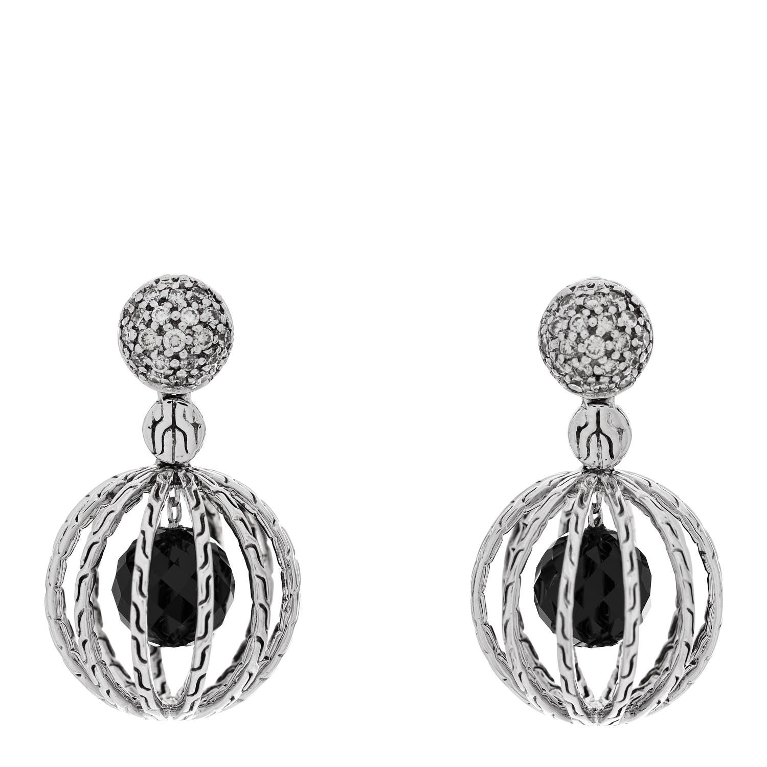 John Hardy Sterling Silver Diamond Black Onyx Classic Chain Cage Drop Earrings 1 of 5