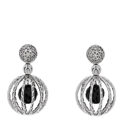 John Hardy Sterling Silver Diamond Black Onyx Classic Chain Cage Drop Earrings 1 of 5