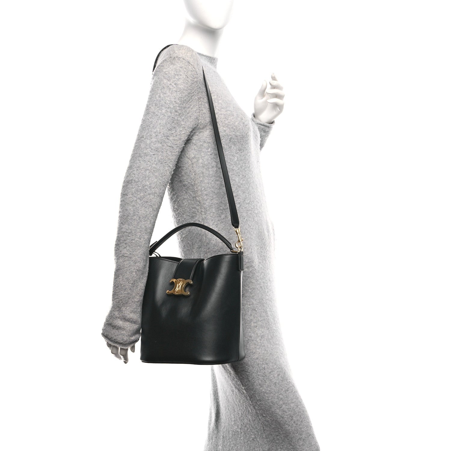 Celine Smooth Calfskin Triomphe Medium Louise Bag Black 2 of 11