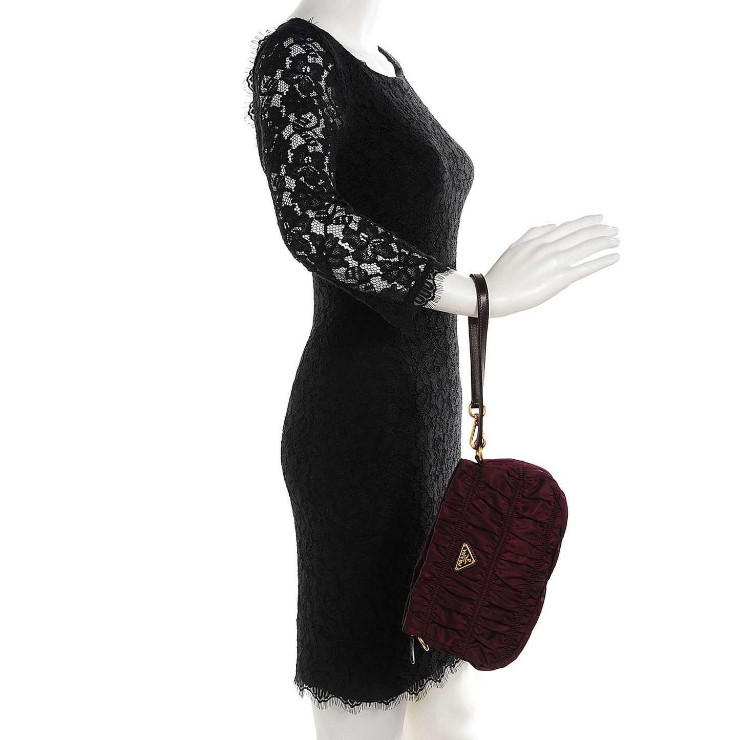 Tessuto Nylon Gaufre Wristlet Bordeaux