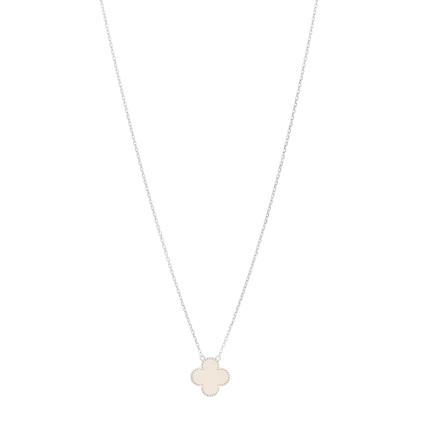 18K White Gold Mother of Pearl Vintage Alhambra Pendant Necklace