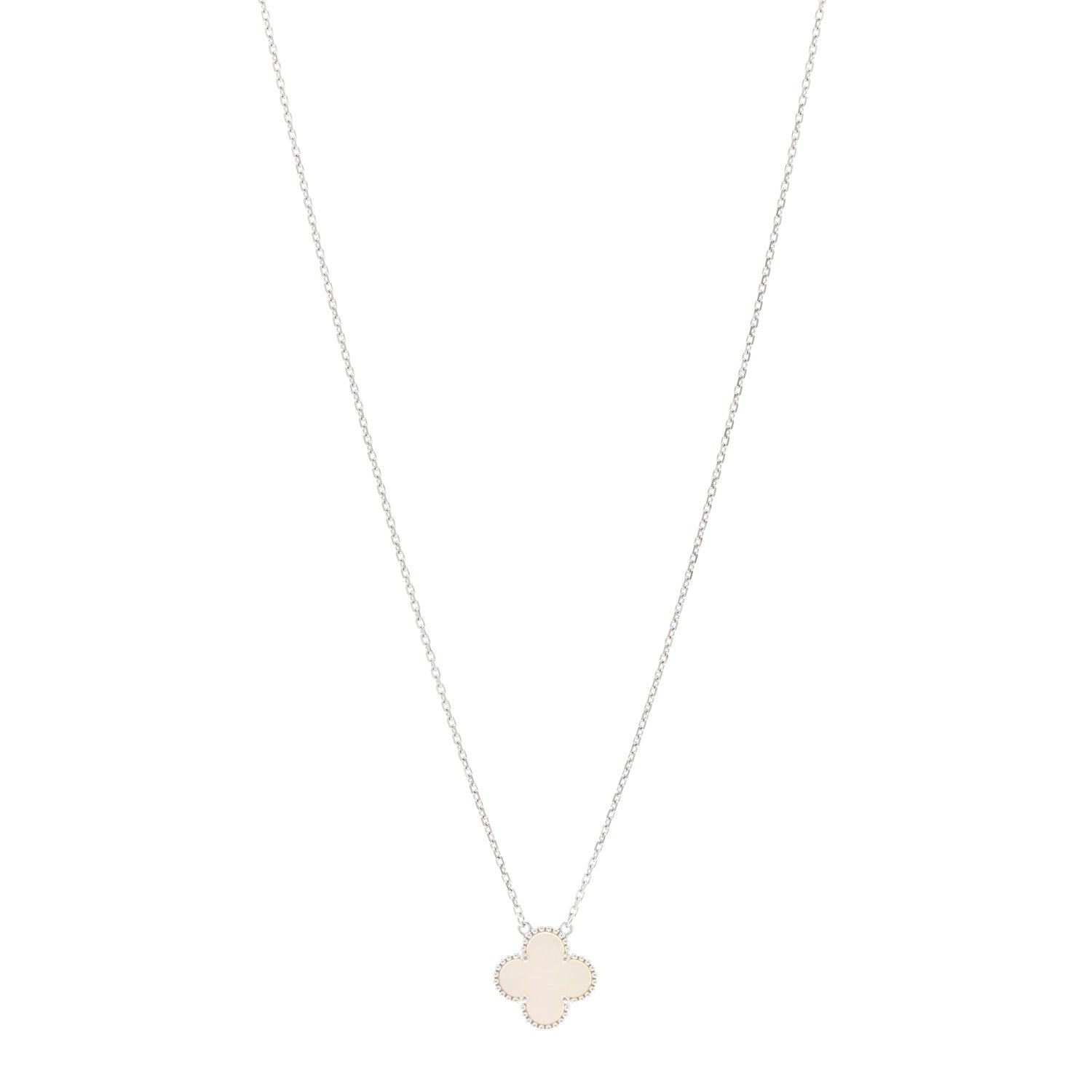 Van Cleef & Arpels 18K White Gold Mother of Pearl Vintage Alhambra Pendant Necklace 1 of 6