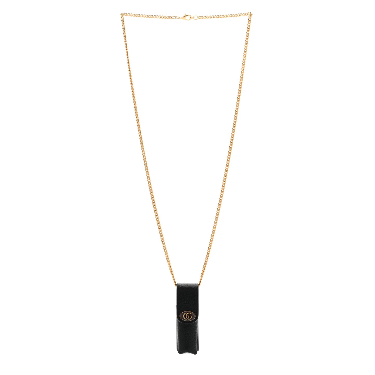 Textured Dollar Calfskin Enamel GG Lipstick Holder Necklace Black