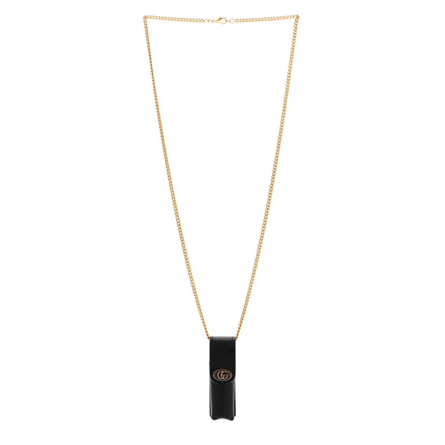 Gucci Textured Dollar Calfskin Enamel GG Lipstick Holder Necklace Black 3 of 8