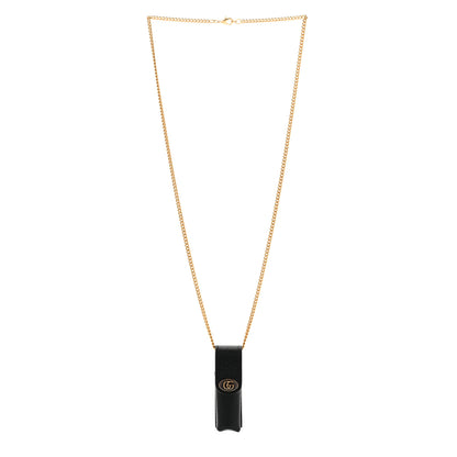 Gucci Textured Dollar Calfskin Enamel GG Lipstick Holder Necklace Black 3 of 8