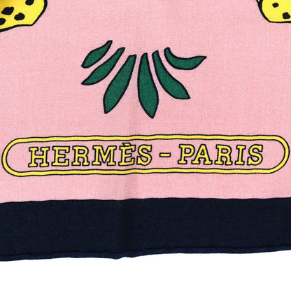 Hermes Cashmere Silk Les Leopards Shawl 140 Marine Rose Buvard 3 of 5