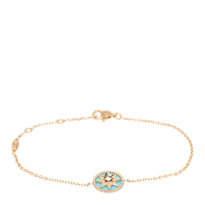 Christian Dior 18K Yellow Gold Diamond Turquoise Rose Des Vents Bracelet 1 of 4