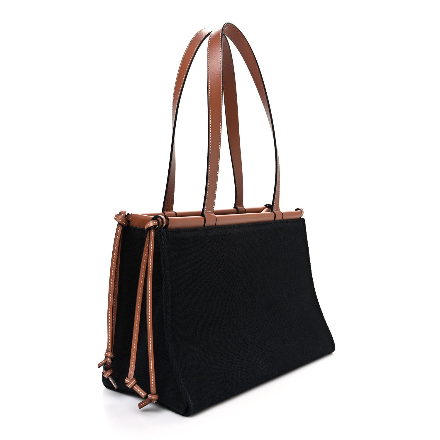 Loewe Canvas Calfskin Small Cushion Tote Black Tan 3 of 10