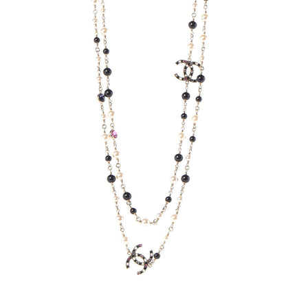 Chanel Pearl Bead Enamel CC Long Necklace Black Gold 3 of 5