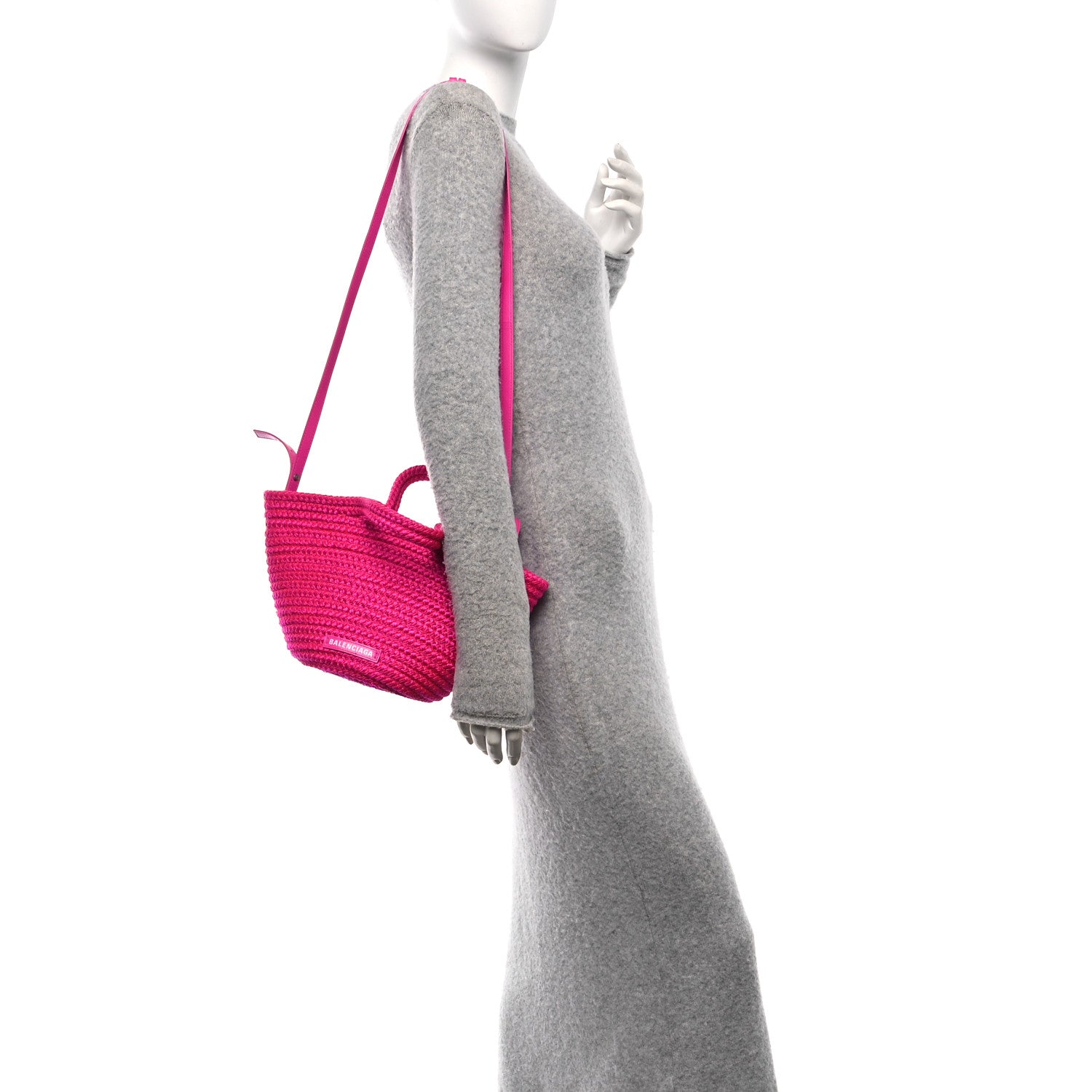 Balenciaga Nylon Lambskin Woven Small Ibiza Basket With Strap Lipstick Pink 2 of 9