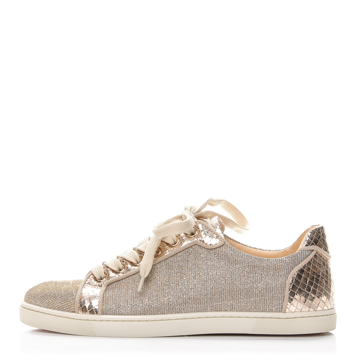 Christian Louboutin Seava Glitter Lame Flat Sneakers 38.5 Version Light Gold 1 of 8