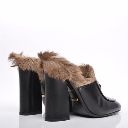 Gucci Malaga Kid Fur Princetown High Heel Mules 37.5 Black Naturale 4 of 16