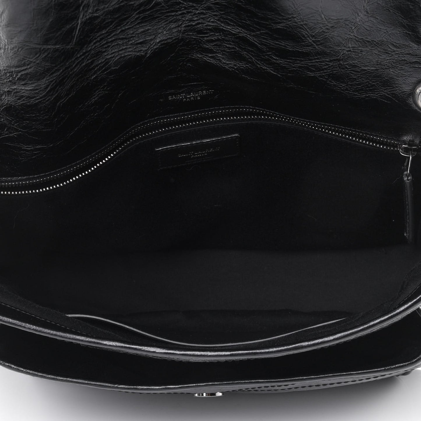 Crinkled Calfskin Matelasse Monogram Large Niki Chain Satchel Black