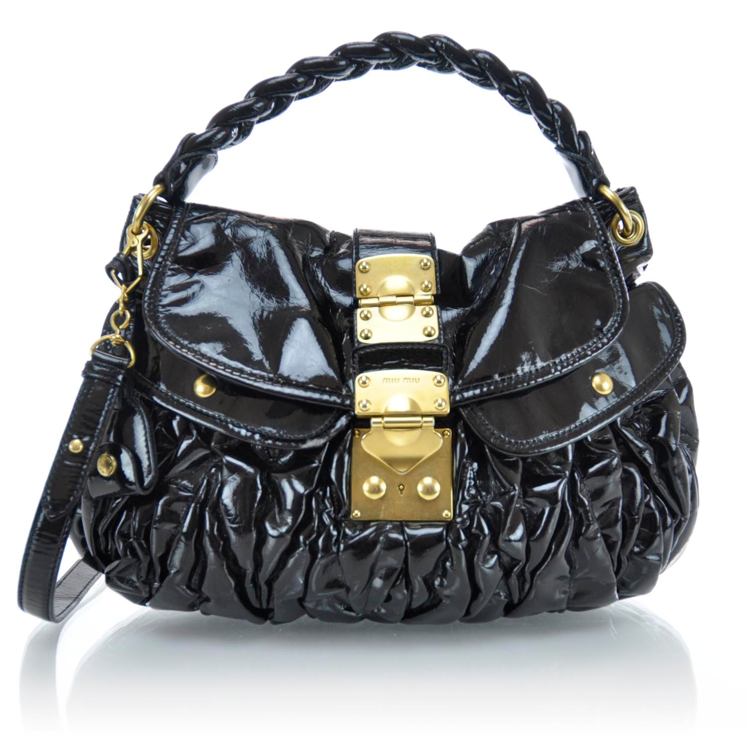 Miu Miu Patent Leather Matelasse Coffer Black 1 of 13