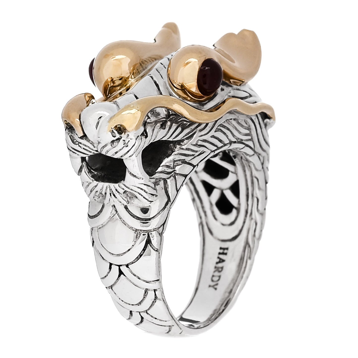Sterling Silver 18K Yellow Gold Ruby Naga Dragon Head Ring 53 6.25