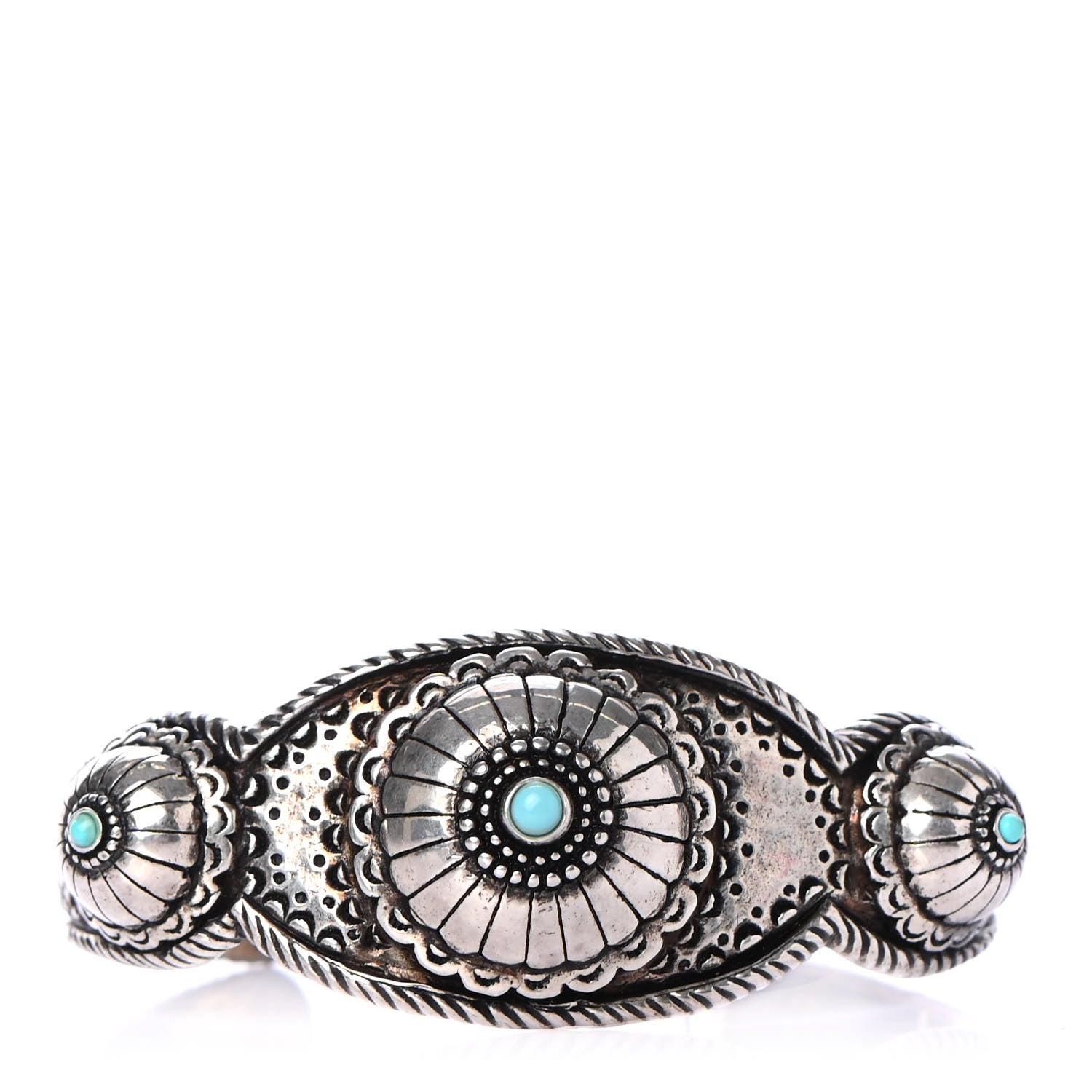 Saint Laurent Metallic Turquoise Navajo Cuff Bracelet Silver 1 of 3