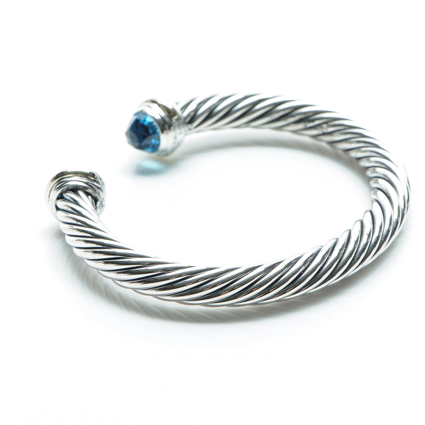 Sterling Silver 14K Yellow Gold Blue Topaz 7mm Cable Classics Bracelet