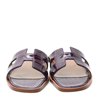 Hermes Shiny Alligator Oran Sandals 36 Amethyst 2 of 7