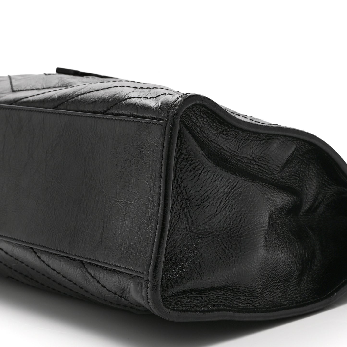 Crinkled Calfskin Matelasse Monogram Large Niki Shopper Tote Black