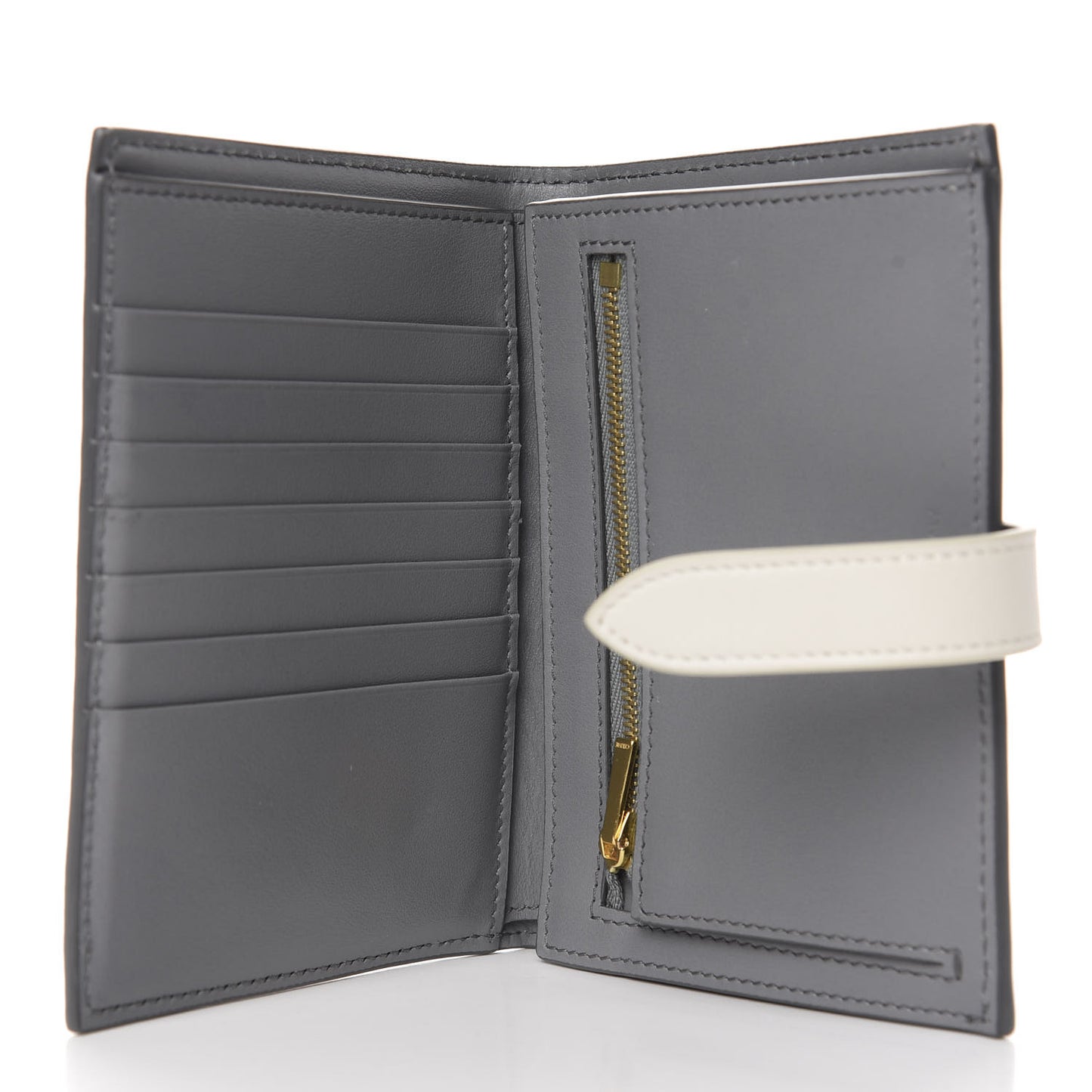 Grained Calfskin Medium Multifunction Strap Wallet Grey