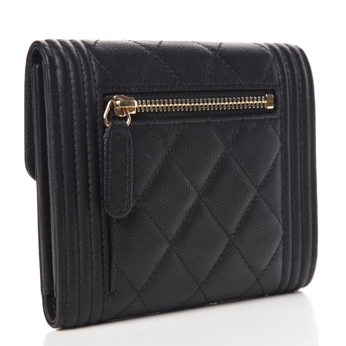 Caviar Quilted Compact Boy Wallet Black