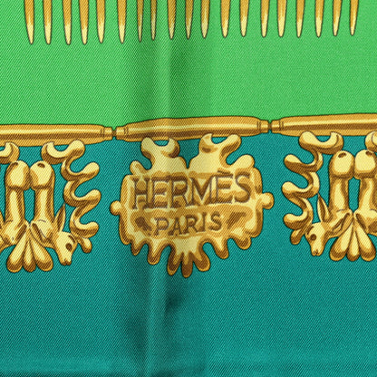 Hermes Silk Mousseline Les Cavaliers D'Or Scarf Vert Emeraude Vert Vieil 2 of 5