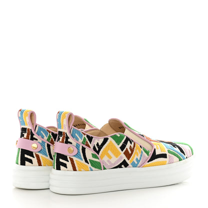 Fendi X SARA COLEMAN Canvas FF Vertigo Embroidered Womens Rise Slip On Sneakers 37 Grezzo Multicolor 4 of 10