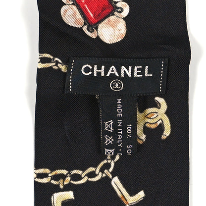 Chanel Silk CC Chain Slim Medallion Bandeau Scarf Black Multicolor 3 of 3