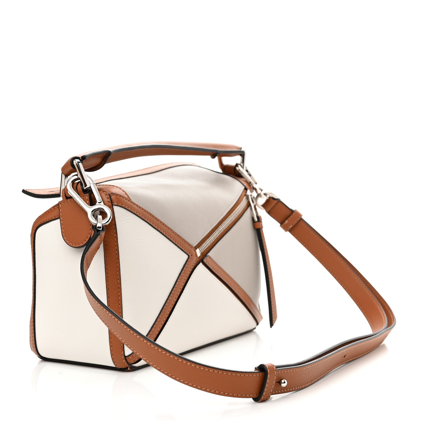 Calfskin Small Graphic Puzzle Bag Ghost Soft White