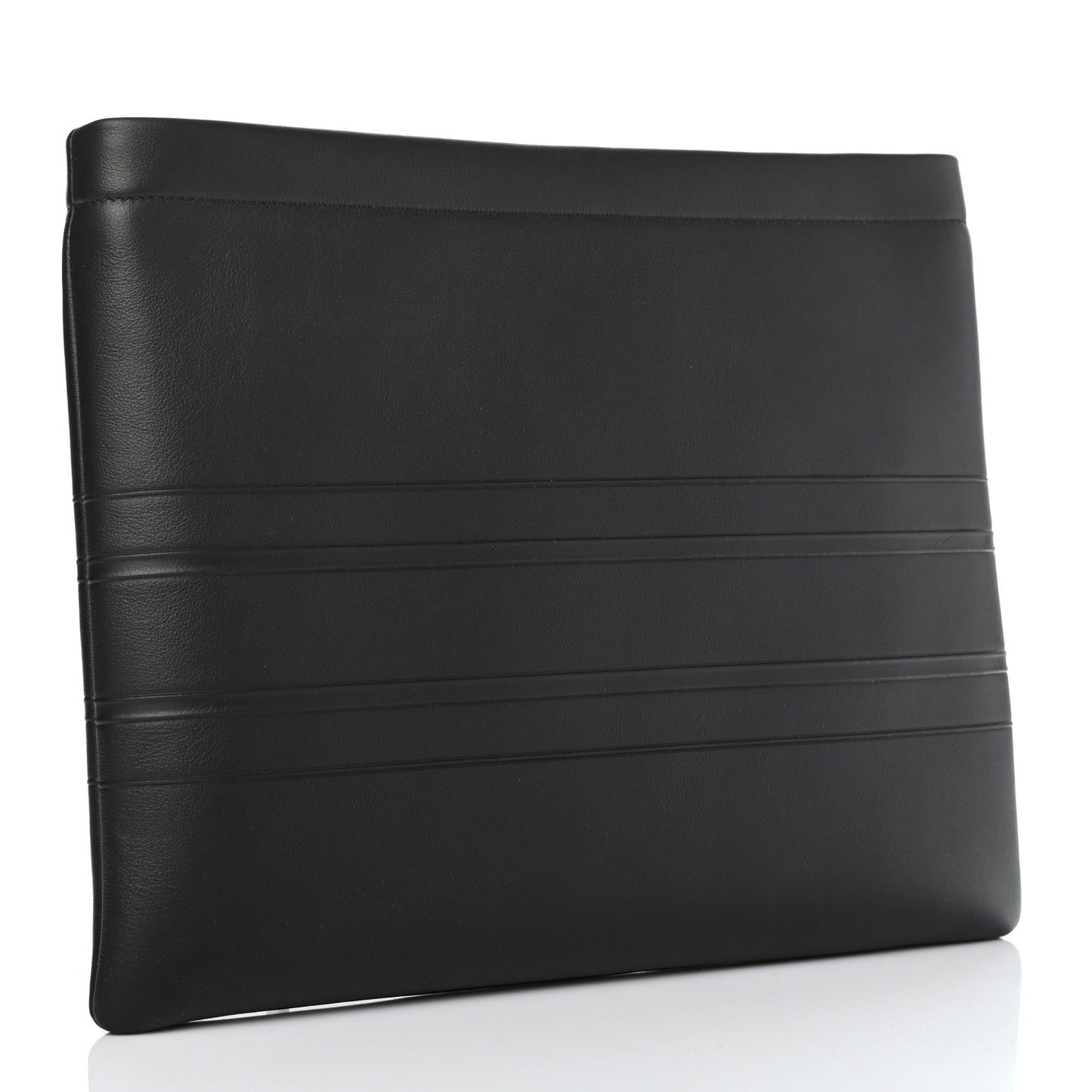 Calfskin Embossed Logo Zip Clutch Black