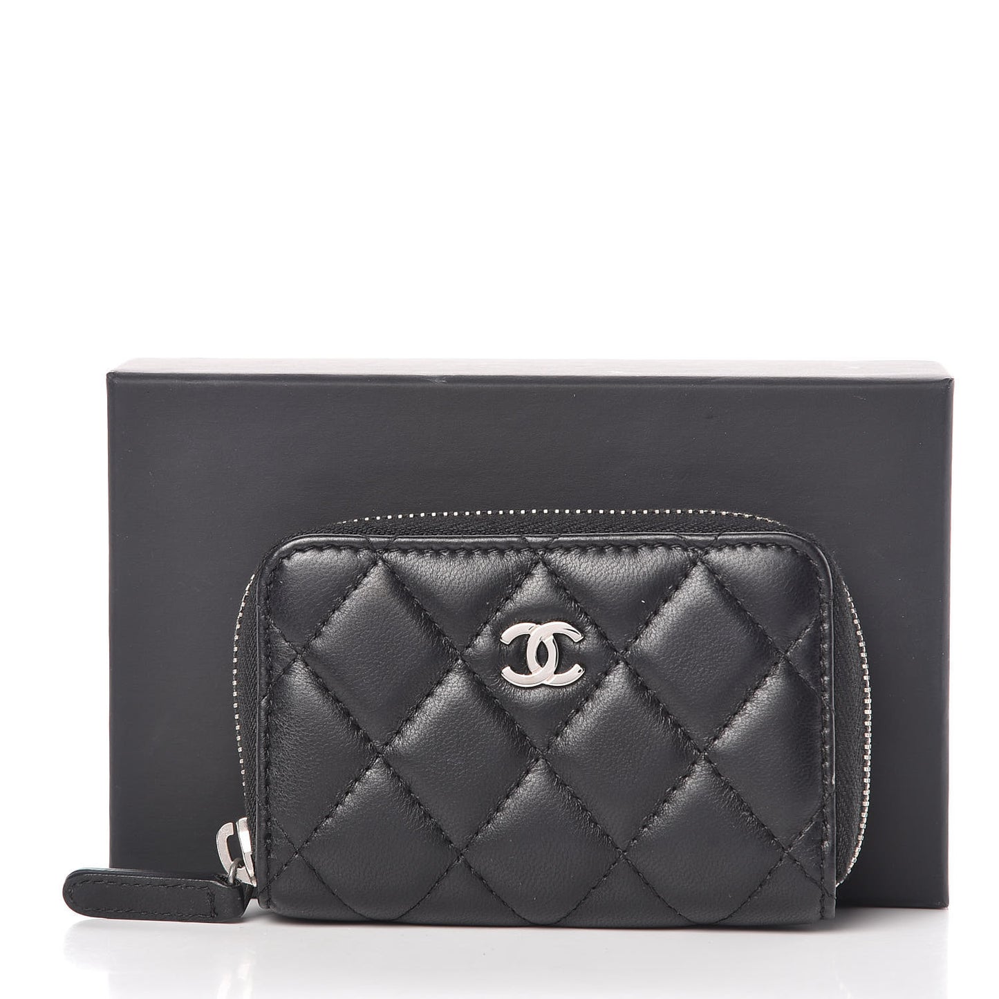 Lambskin Quilted Zip Around Coin Purse Wallet Black