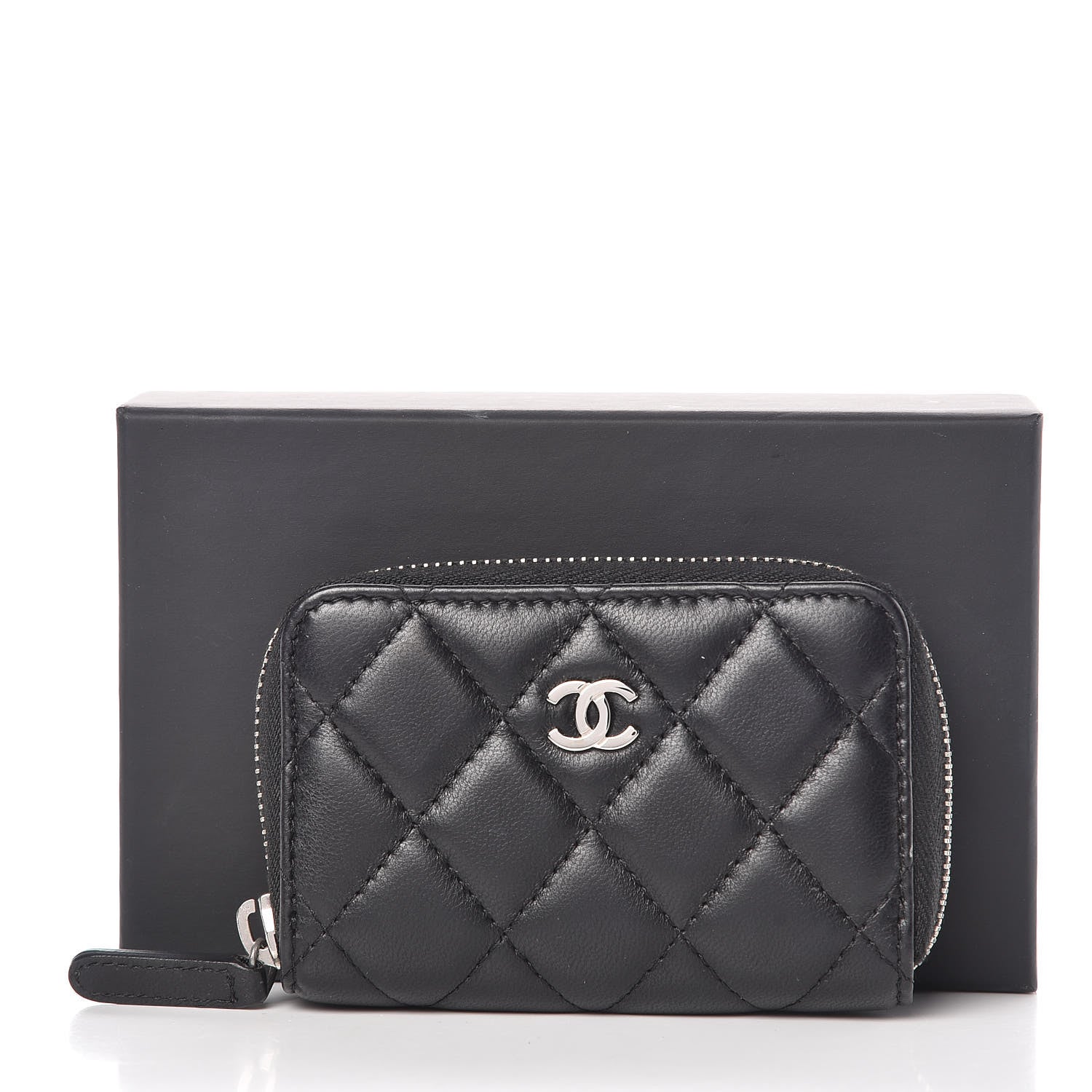 Chanel Lambskin Quilted Zip Around Coin Purse Wallet Black 8 of 8