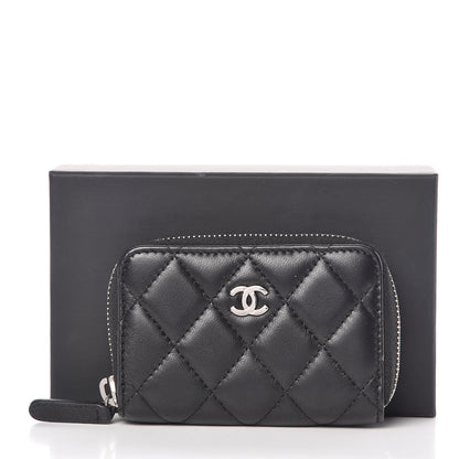 Chanel Lambskin Quilted Zip Around Coin Purse Wallet Black 8 of 8