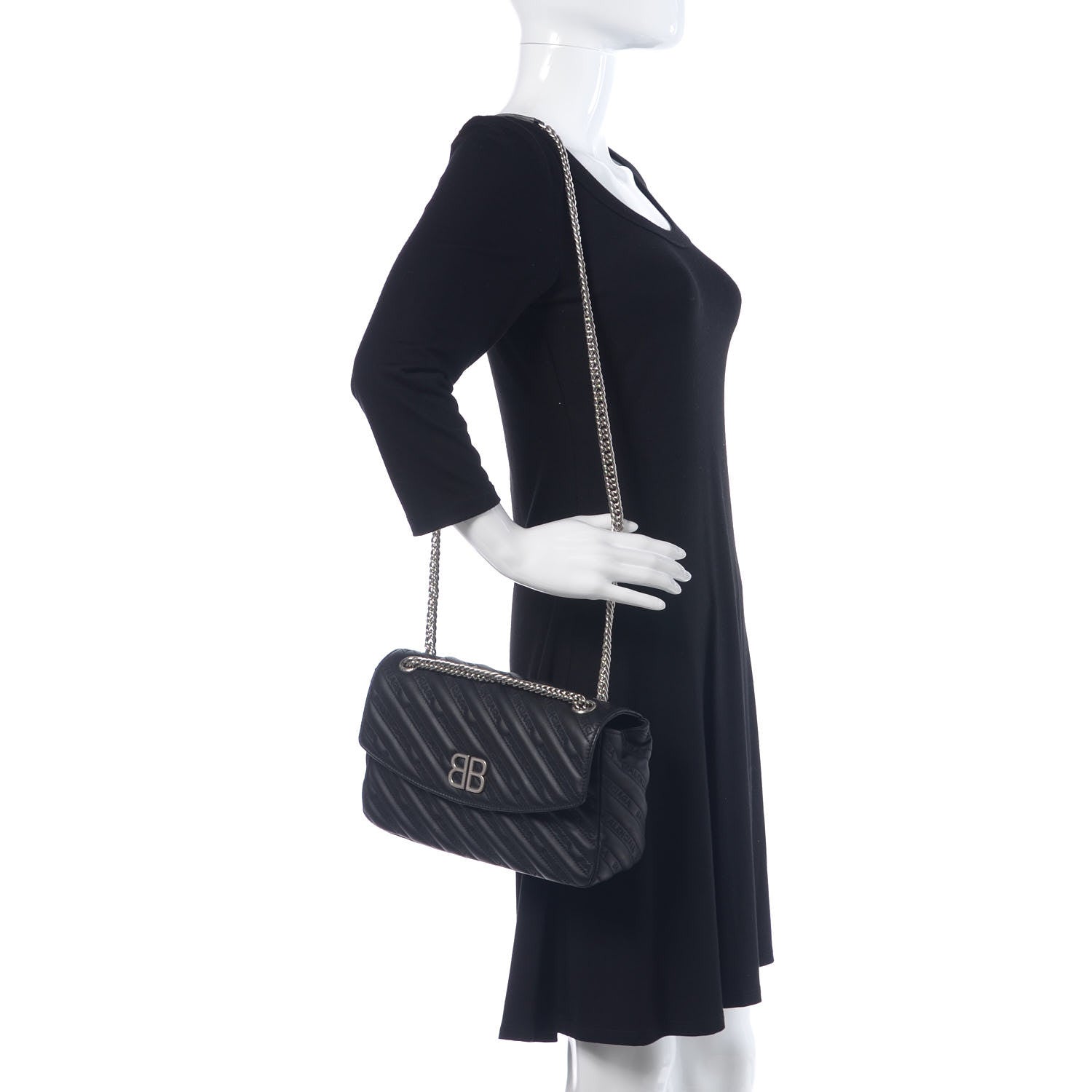 Balenciaga Calfskin Logo Matelasse M BB Chain Shoulder Bag Black 2 of 8