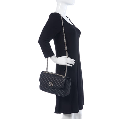 Balenciaga Calfskin Logo Matelasse M BB Chain Shoulder Bag Black 2 of 8