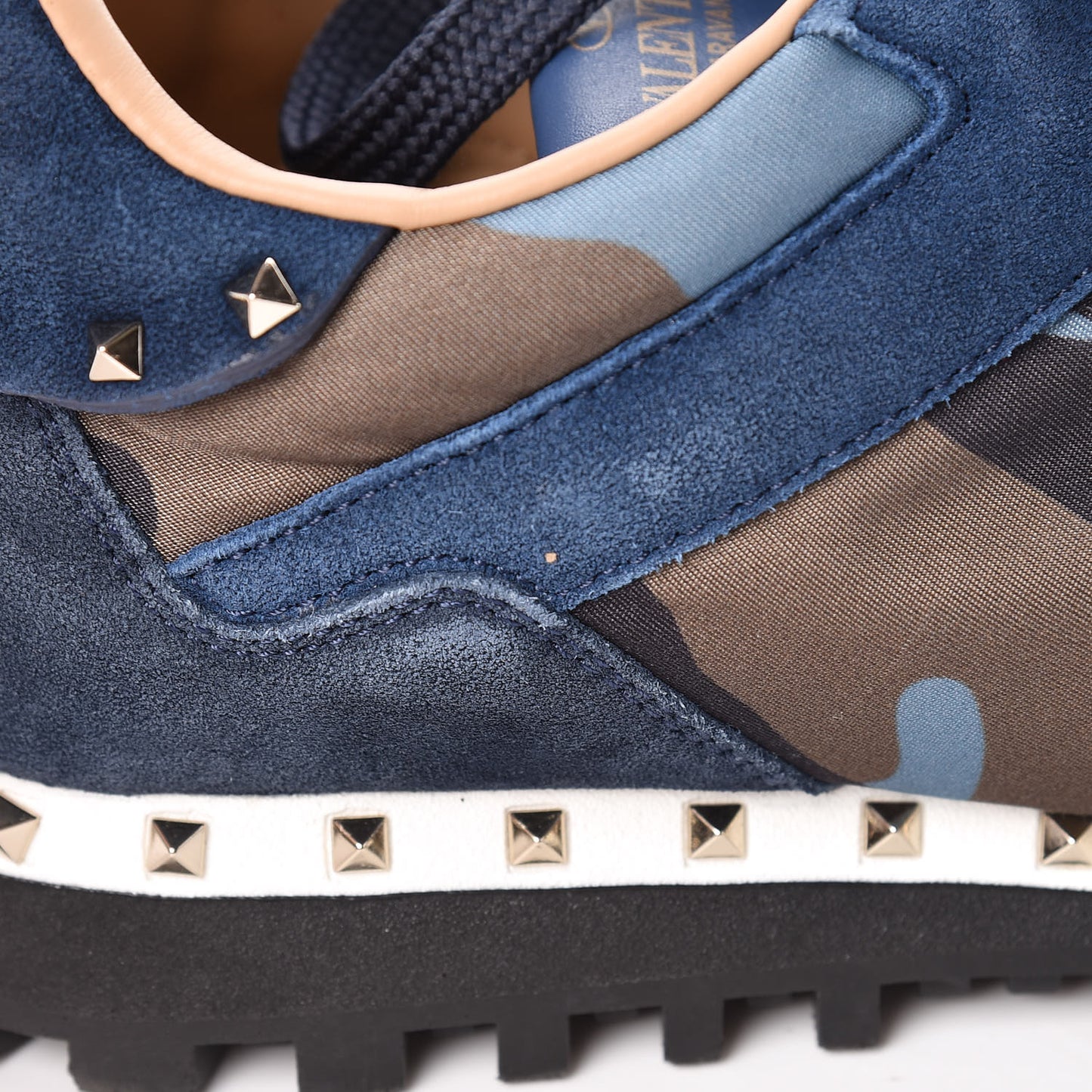 Suede Nylon Camouflage Womens Soul Rockstud Sneakers 41 Navy