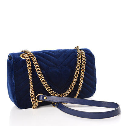 Gucci Velvet Matelasse Small GG Marmont Shoulder Bag Cobalt Blue 3 of 9
